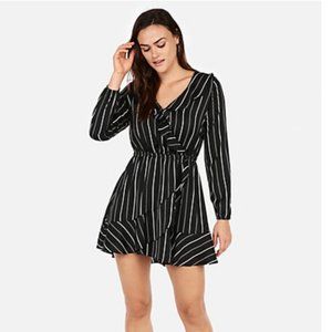 NEW EXPRESS Wrap Style Striped Ruffles Dress Brunch Date Night Size Small NWT
